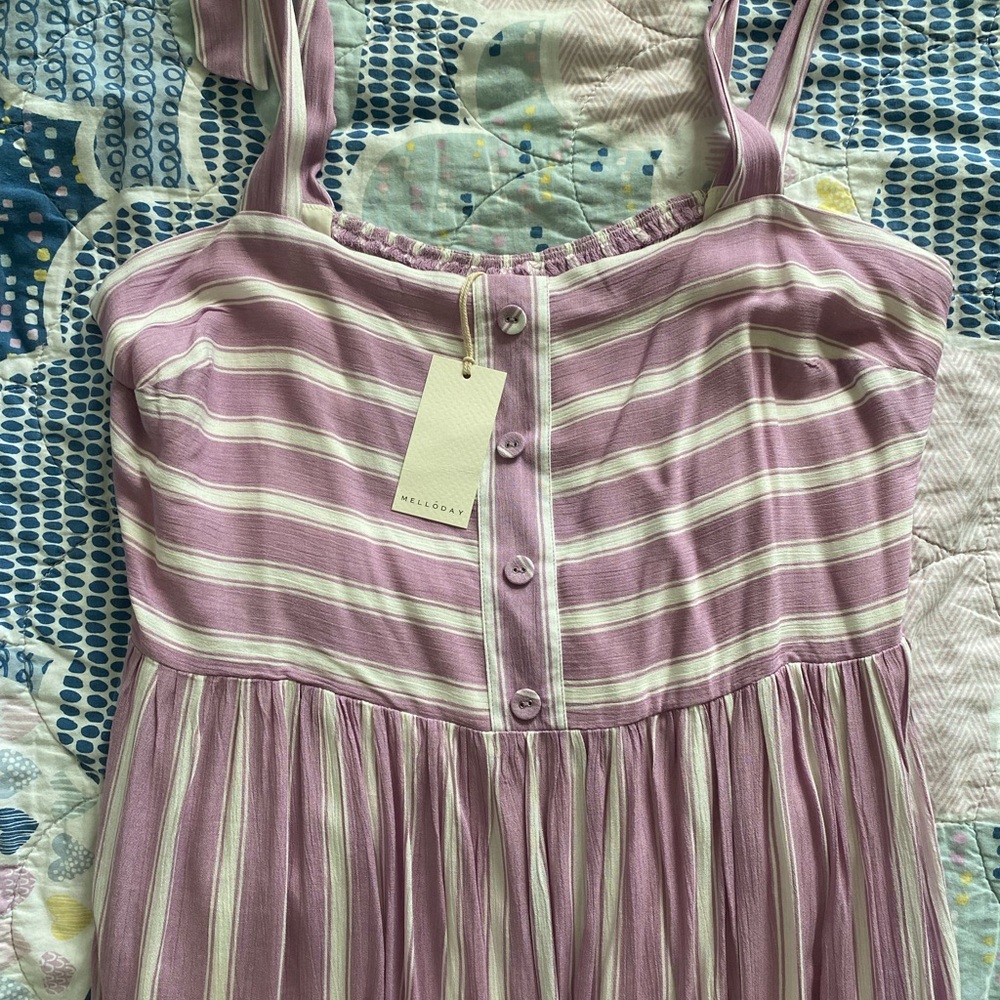 MELLODAY Lavender and White Striped Maxi Dress